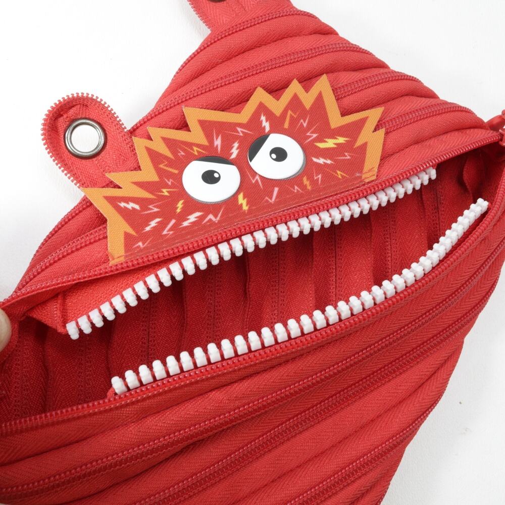 Zipit Monster Pouch Large Red Nylon 3Ring Binder Zipper Pencil Zip Teeth